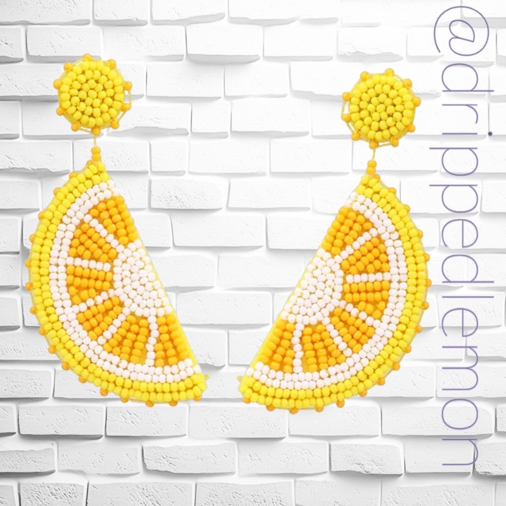 New Bohemian Handmade Bead Lemon Dangle Earrings for Women Beaded Summer Fun